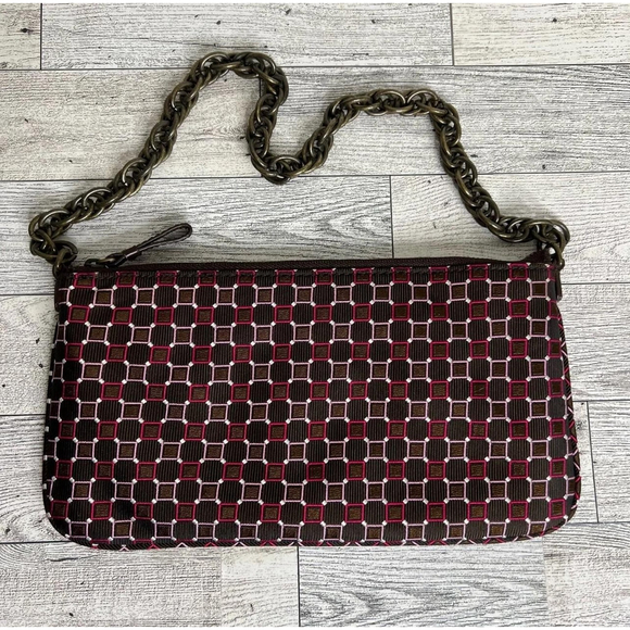 Vintage J Crew Silk Chain Shoulder Bag Brown Pink Whimsigoth 90s Y2K Preppy - Picture 1 of 11
